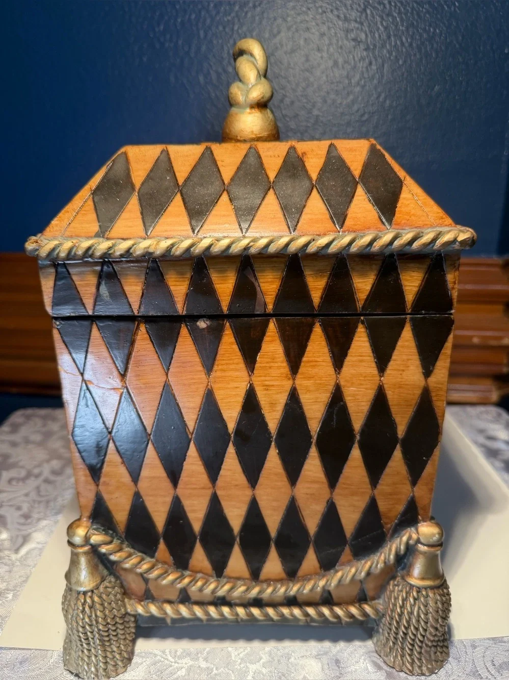 Decorative Resin Box Resembling Maitland-Smith Box Harlequin Style Box with Lid